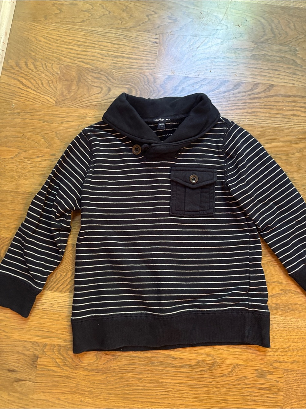 GAP Black and White Striped Shawl Collar Sweater